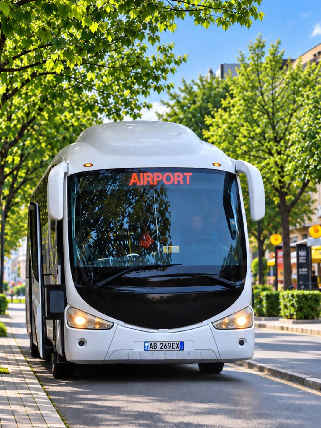 Autobusi Setra i Luna Travel para terminalit të TIA Airport